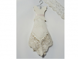 Ivory "Bride" Wedding Dress Hanky w/ Blush Ribbon